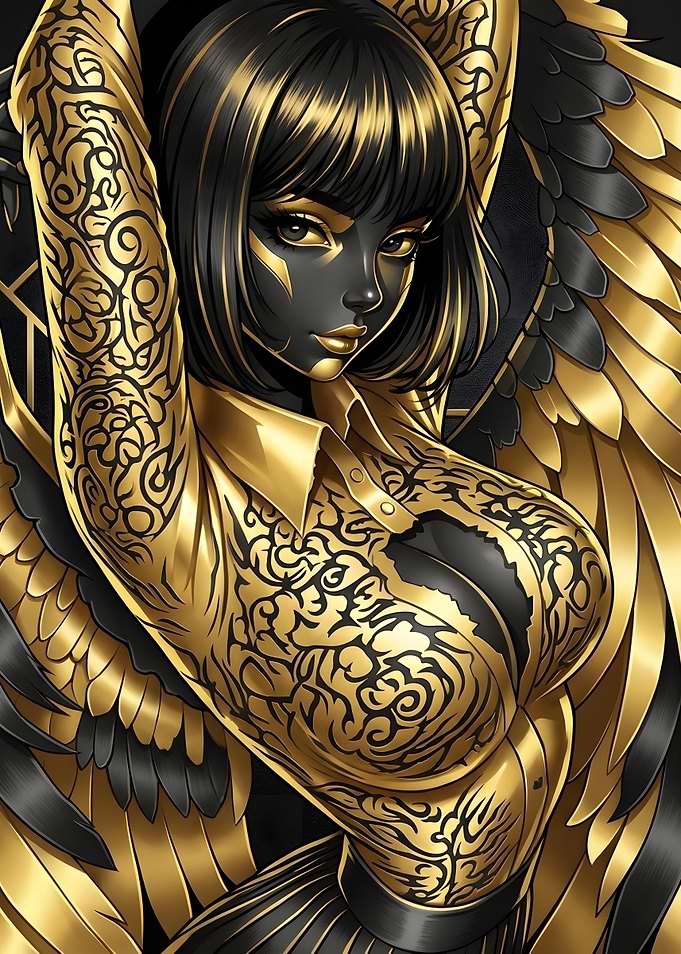 Golden Winged Angelic Woman Portrait