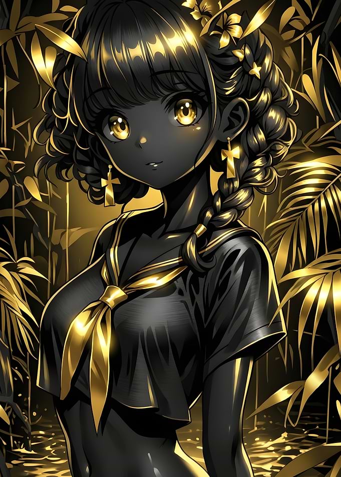 Anime Girl in Black and Gold