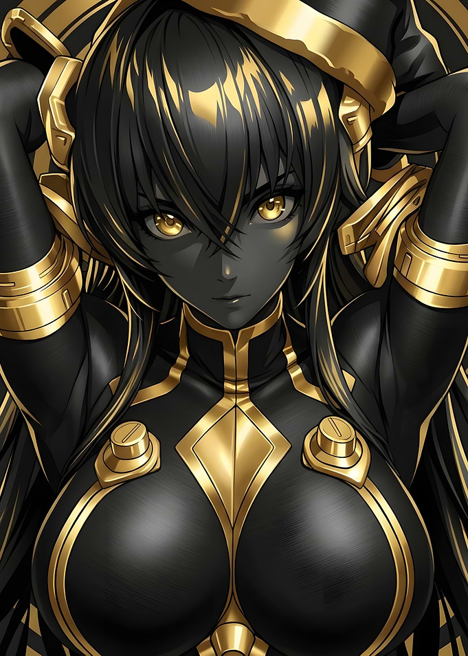 Cybernetic Anime Girl in Gold Armor