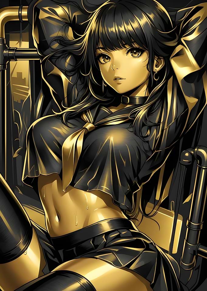 Anime Girl in Black and Gold