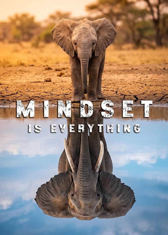 Mindset Is Everything Elephant Reflection Poster