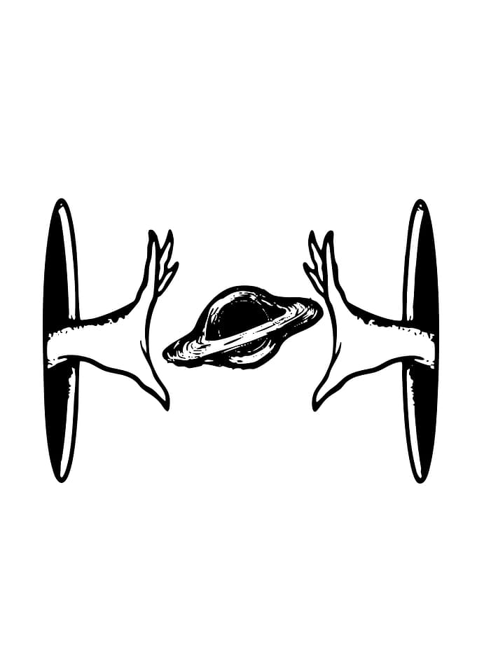 Surreal Hands Reaching for Saturn
