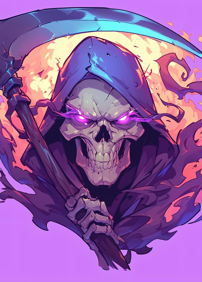 Grim Reaper with Glowing Purple Eyes