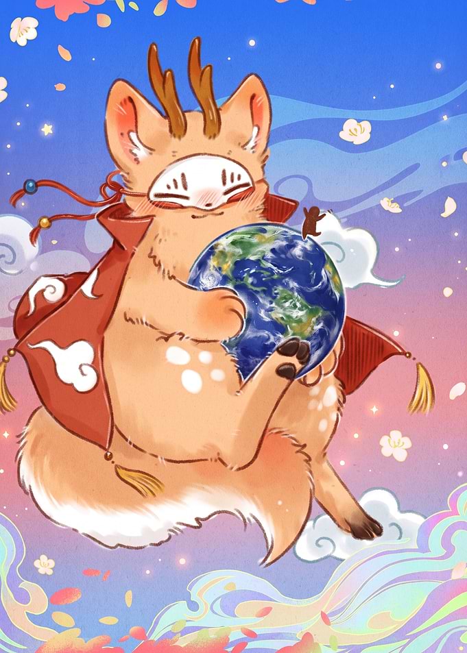 Cute Mythical Creature Holding Earth