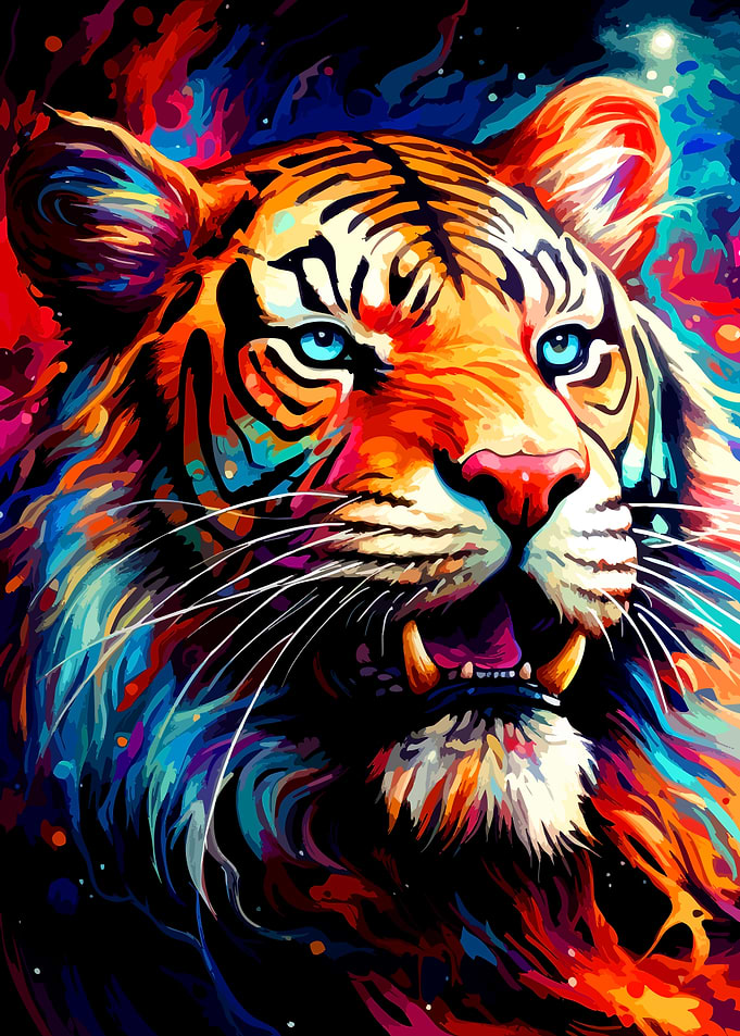 Vibrant Psychedelic Tiger Portrait