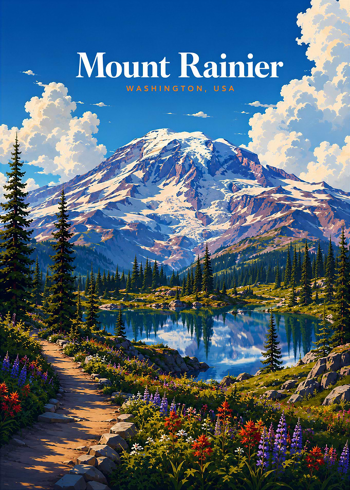 Mount Rainier National Park Travel Poster
