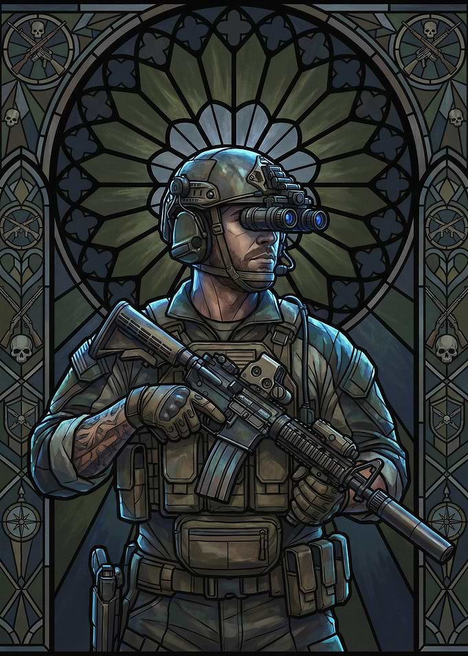 Stained Glass Special Forces Soldier
