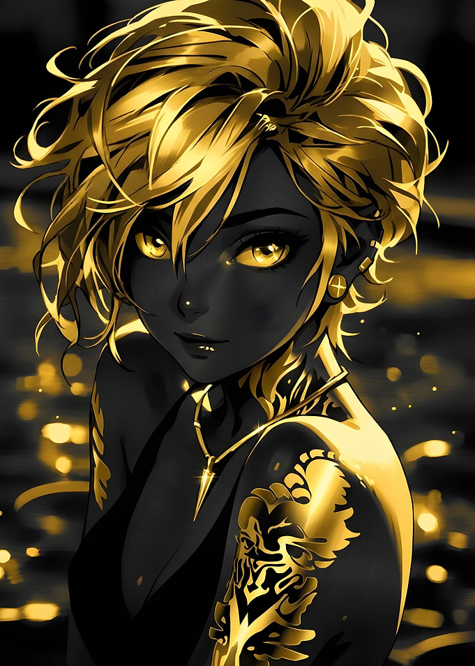 Golden Anime Girl with Black Skin