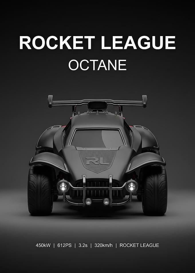 minimalist black Rocket League Octane Car Poster