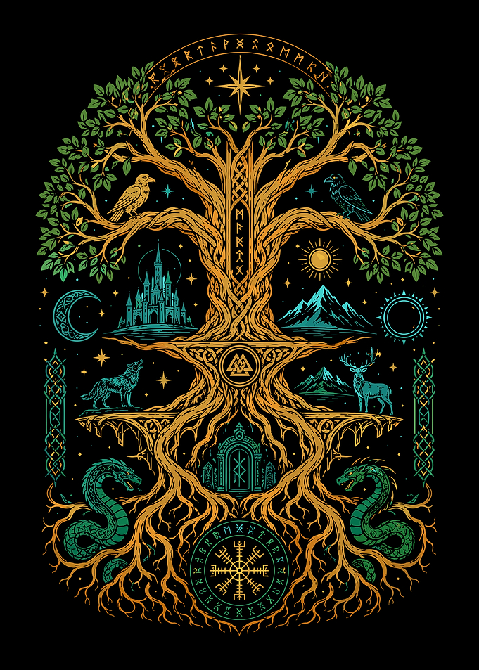 Yggdrasil Norse Mythology Tree Illustration
