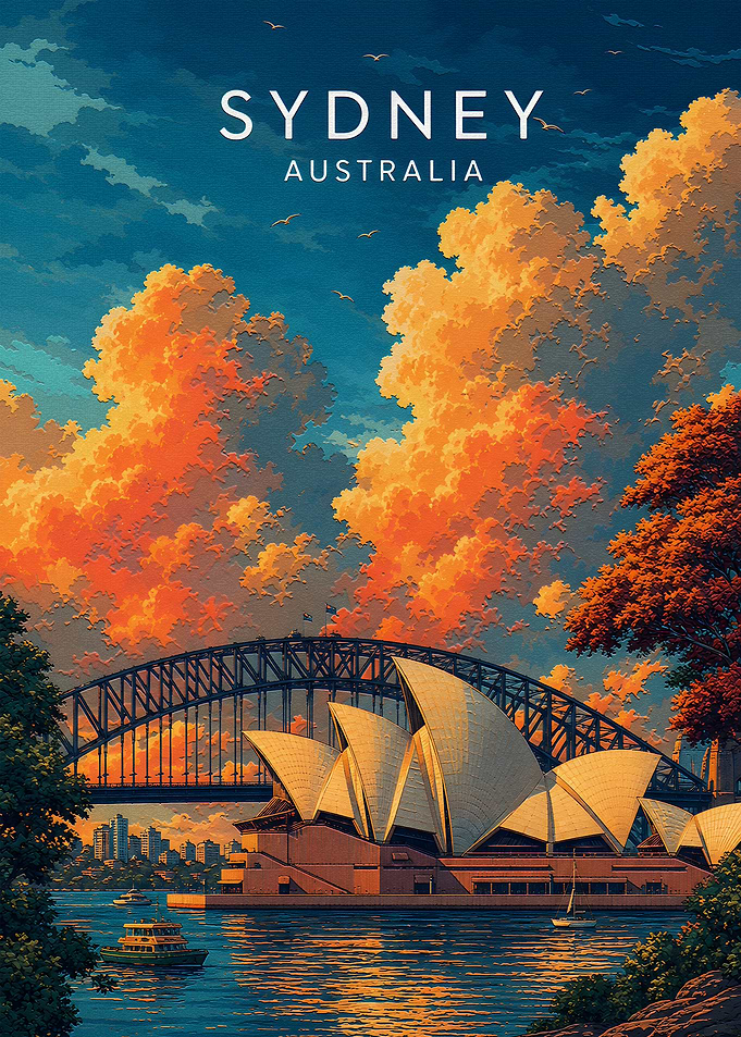 Sydney Australia Sunset Travel Poster