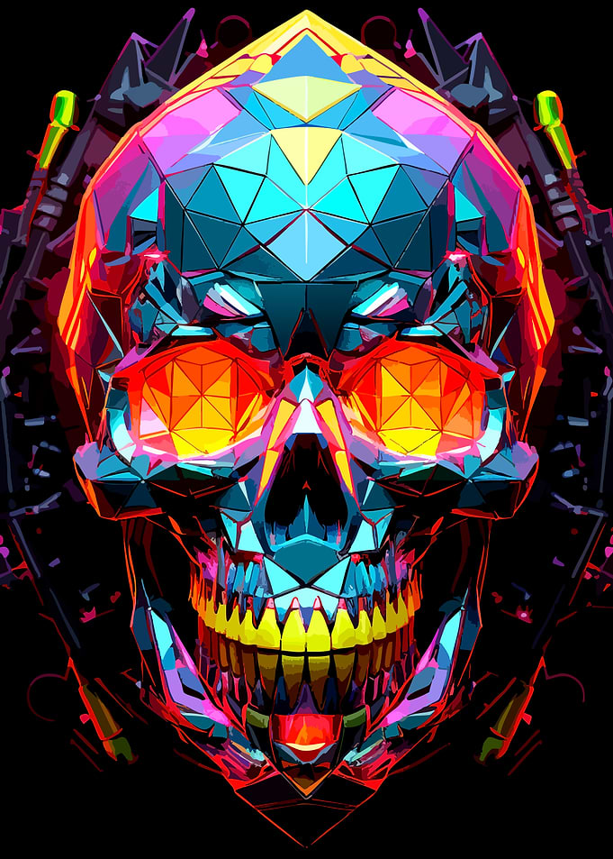 Vibrant Geometric Low Poly Skull