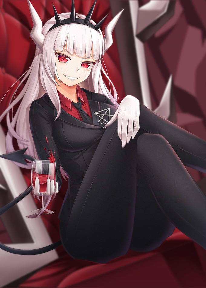 Lucifer from Helltaker sitting on throne