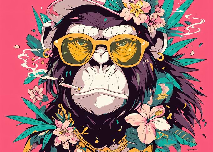 Cool Monkey with Sunglasses and Flowers