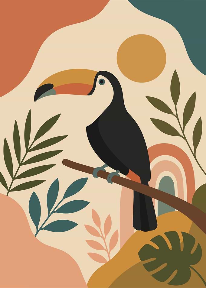 Boho Toucan Tropical Minimalist Animal Bird Art
