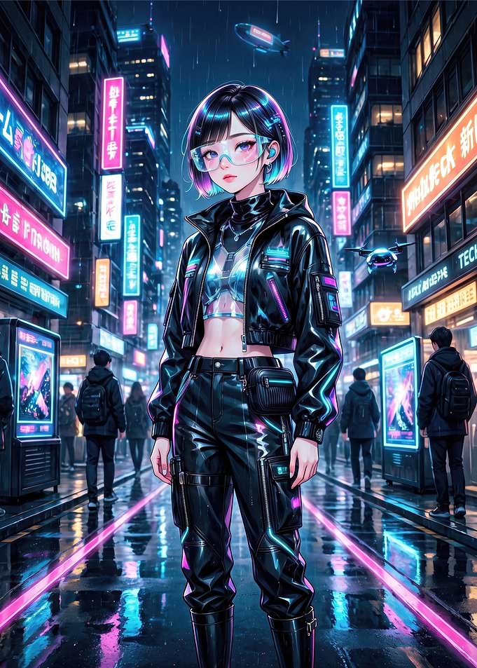 Cyberpunk Anime Girl in Neon City