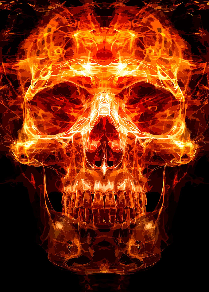 Fiery Burning Human Skull