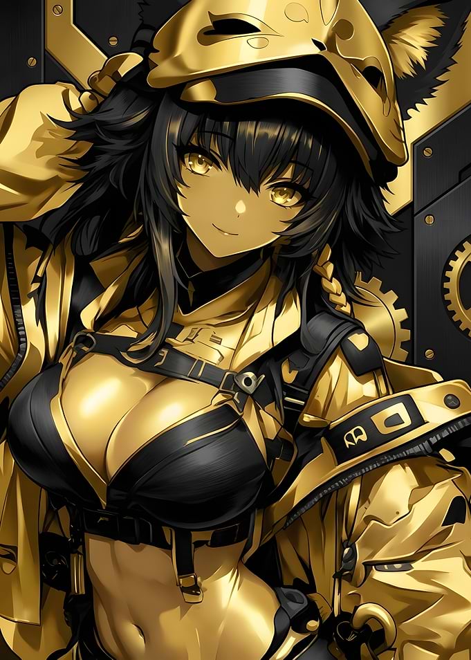Golden Cyberpunk Anime Girl Portrait