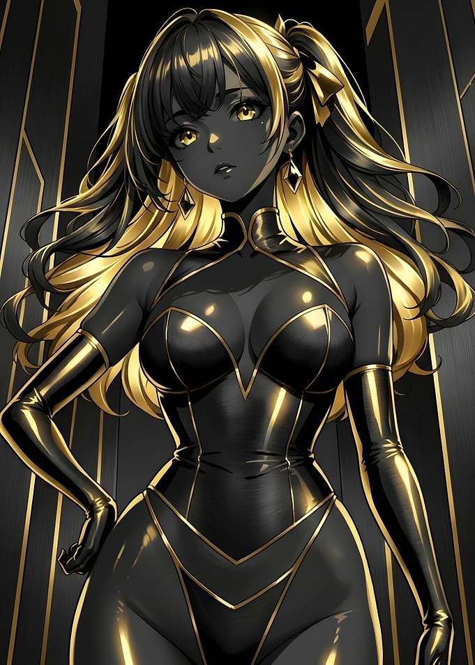 Elegant Anime Girl in Gold and Black