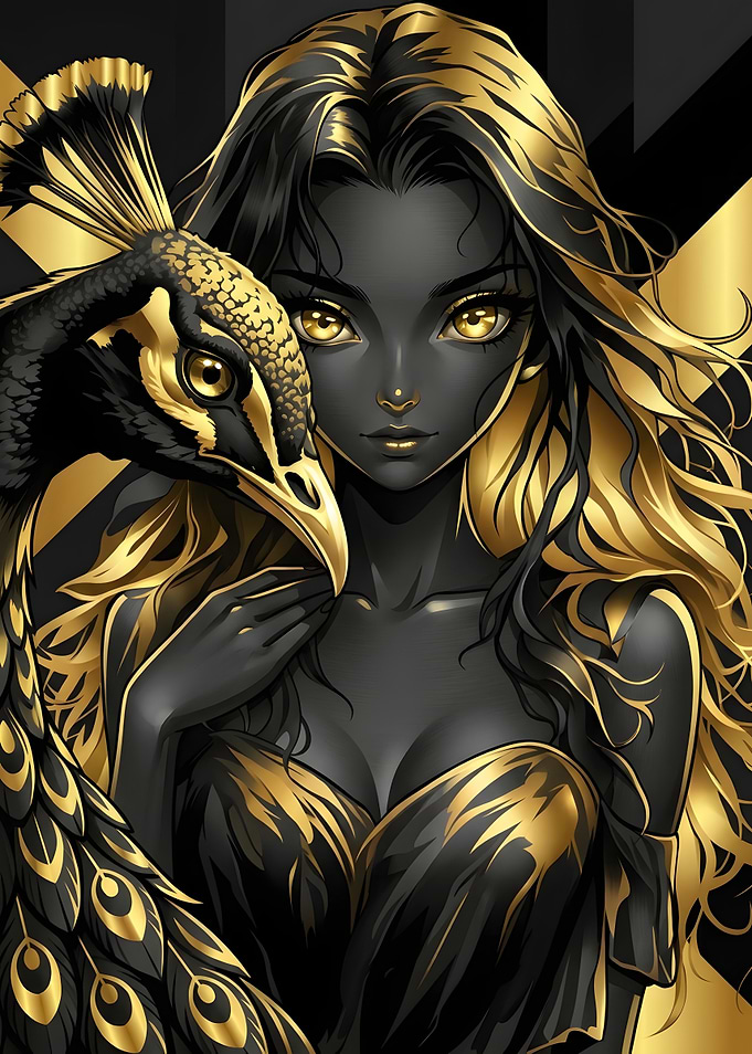 Black and Gold Peacock Goddess