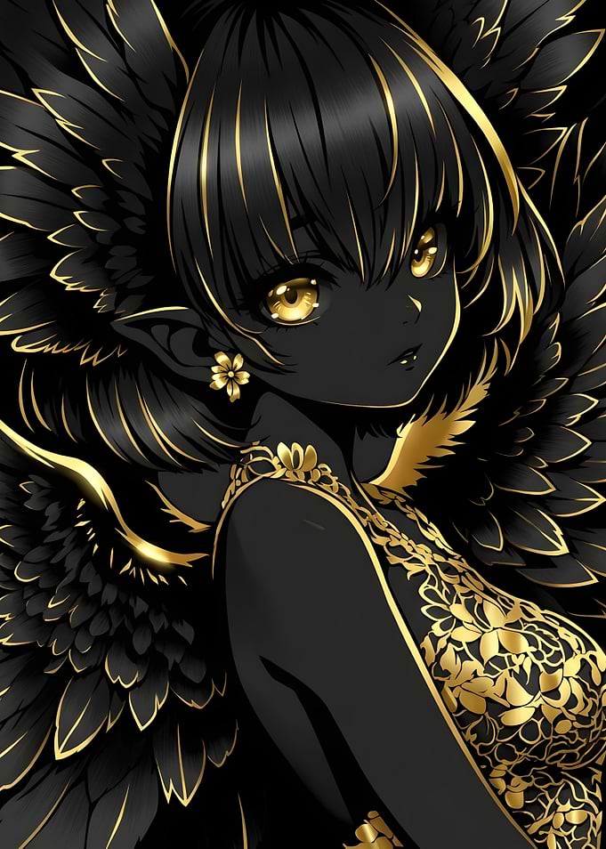 Elegant Black and Gold Angel