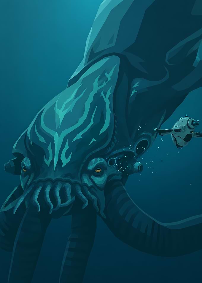 Subnautica Reaper Leviathan and Seamoth