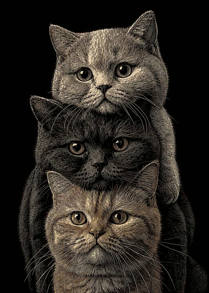Stacked British Shorthair Cats Portrait