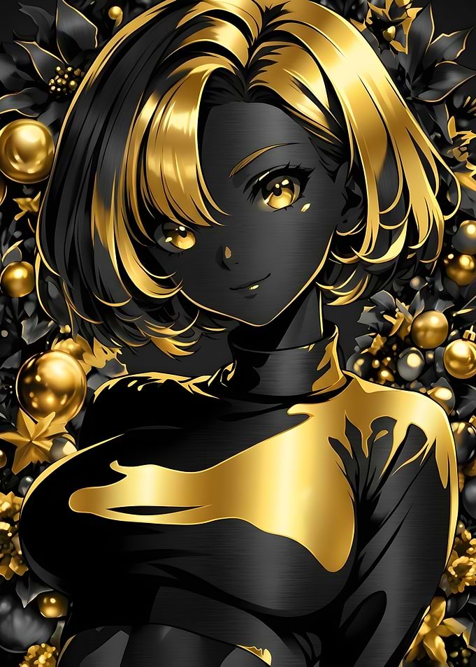 Elegant Anime Girl in Gold and Black
