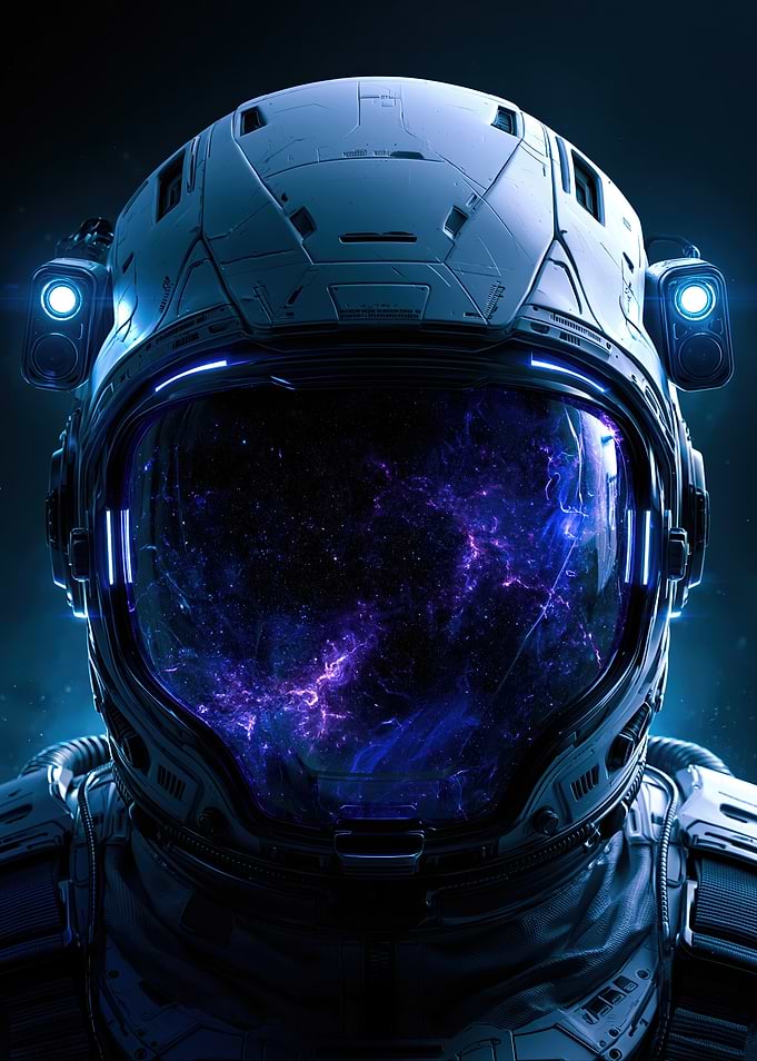Futuristic Astronaut Helmet with Nebula Visor
