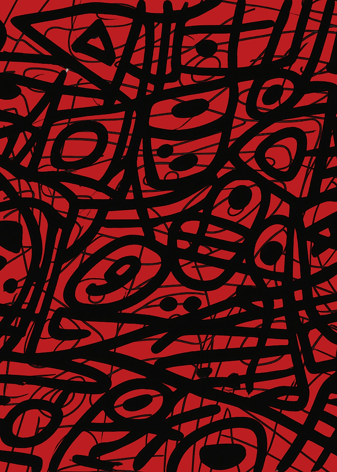 Abstract Black Scribble on Red