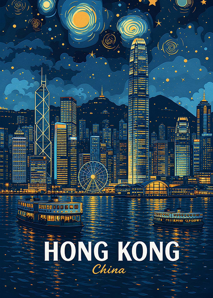 Starry Night Hong Kong Skyline Poster
