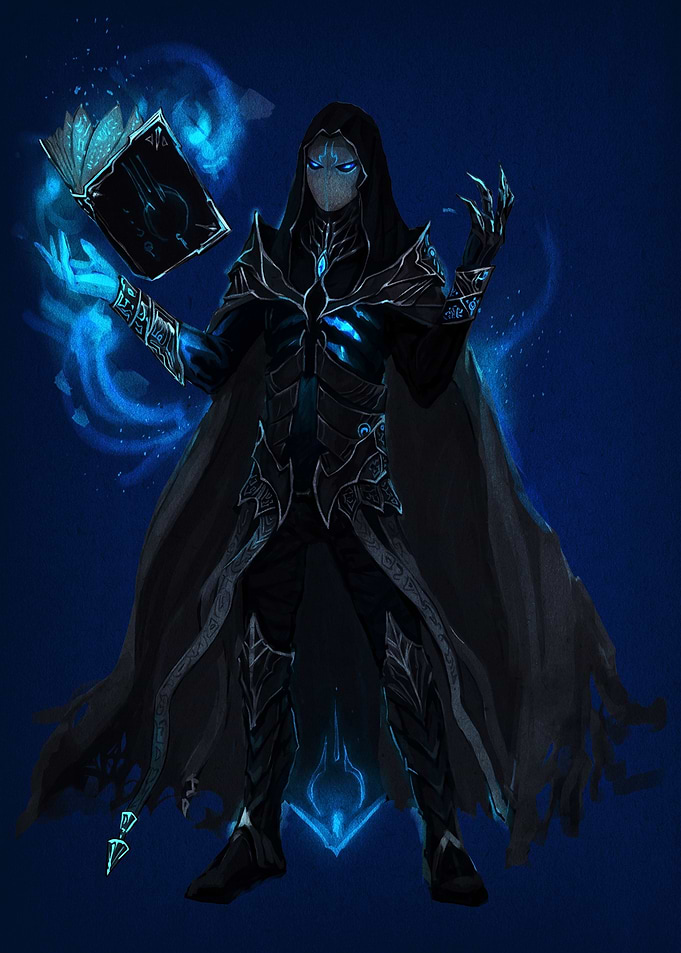 Dark Sorcerer with Glowing Magic Book