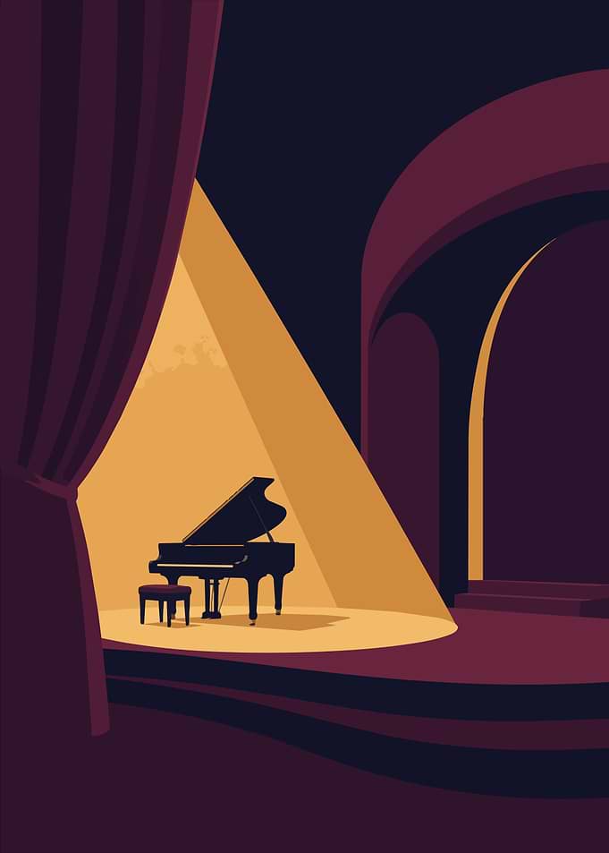 Grand Piano on Stage Spotlight Minimalist Vibe Art