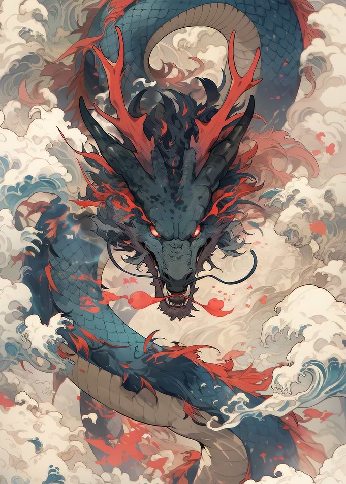 Majestic Blue and Red Dragon