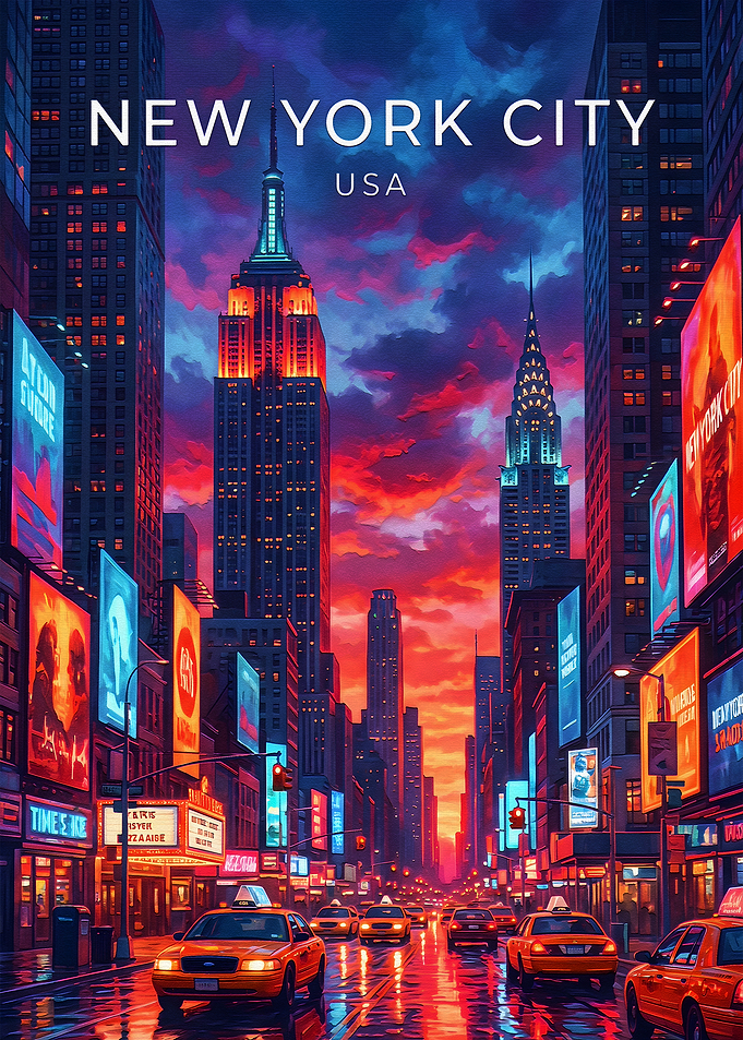 New York City Sunset Streetscape