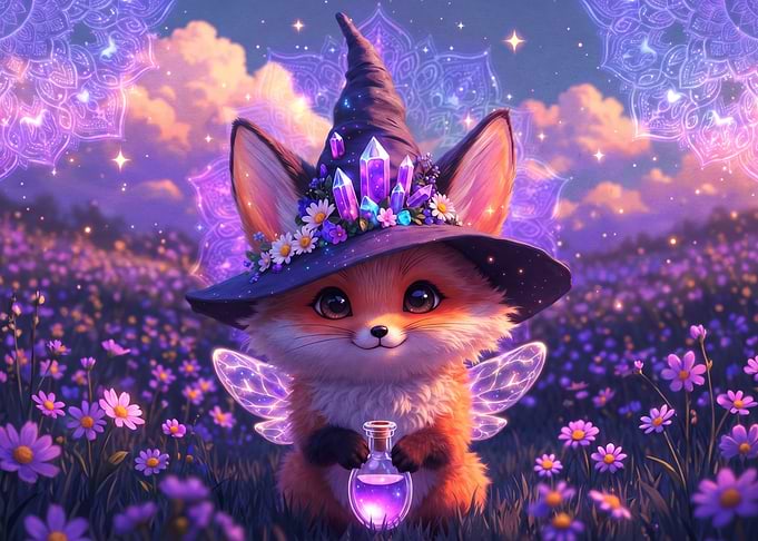 Cute Fairy Fox Wizard in Flowers