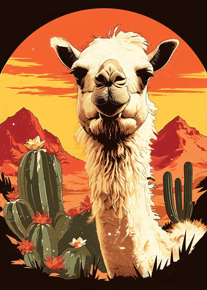 Llama in the Desert Sunset
