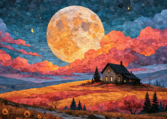 Mosaic Style House Under Full Moon