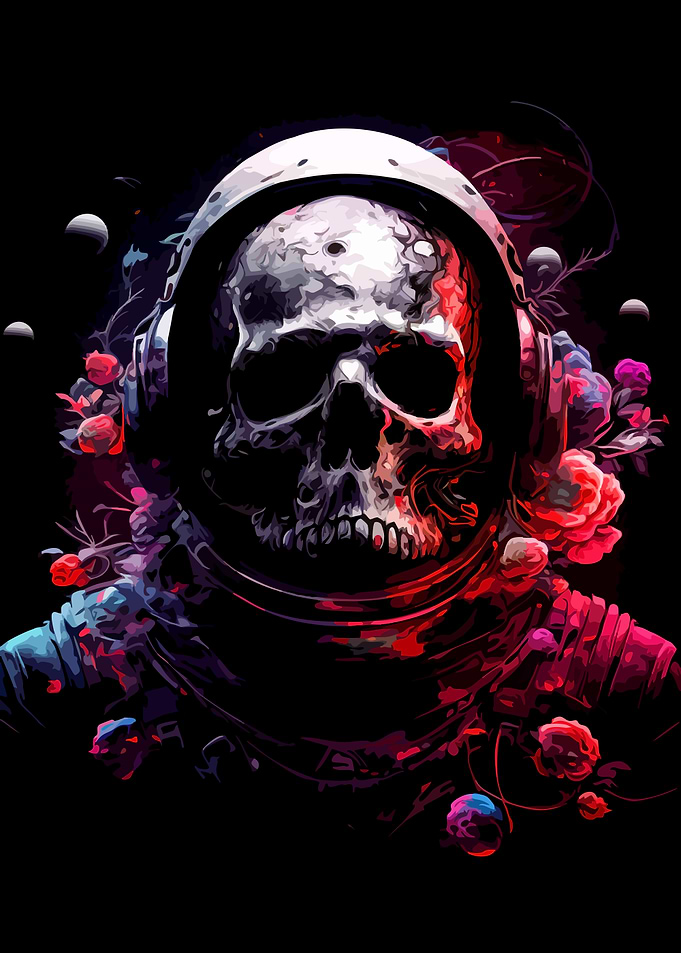 Astronaut Skull with Floral Accents