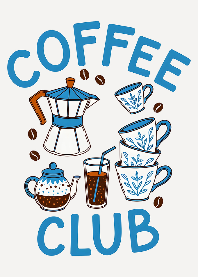 Coffee Club Illustration Kitchen Poster