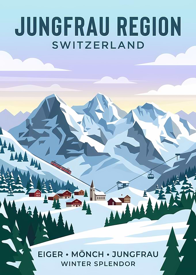 Jungfrau Region Switzerland Winter Travel Poster