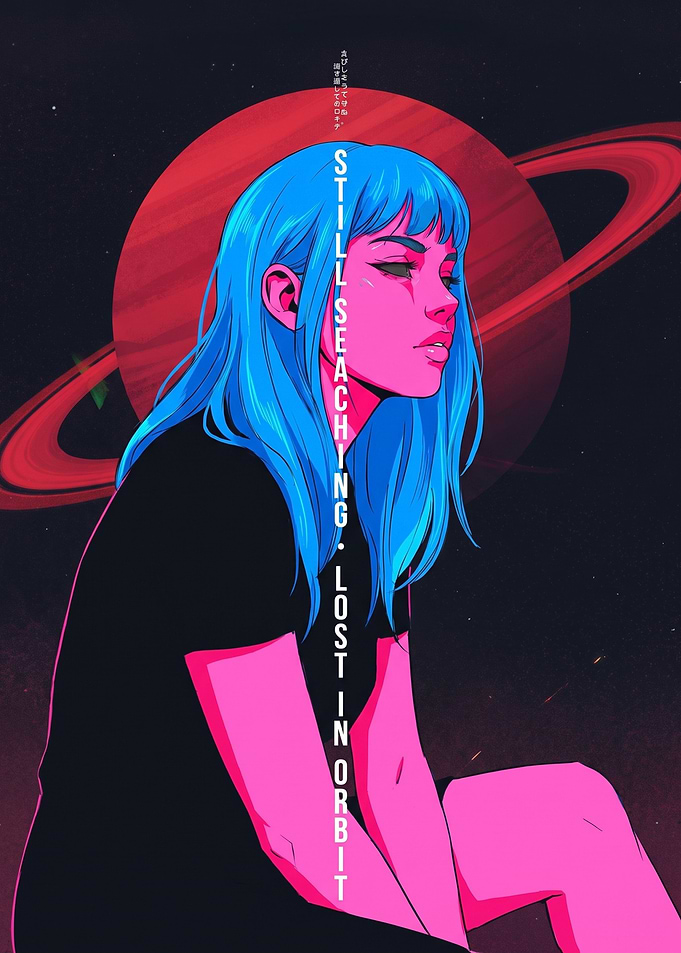 Lost in Orbit Space Girl Illustration