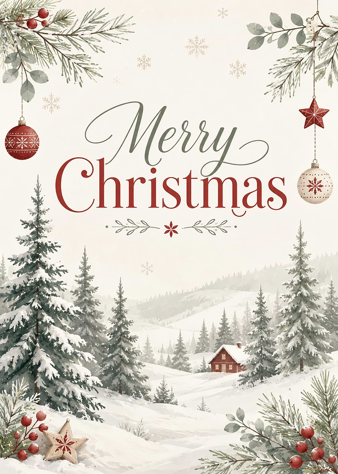 Merry Christmas Winter Landscape Illustration