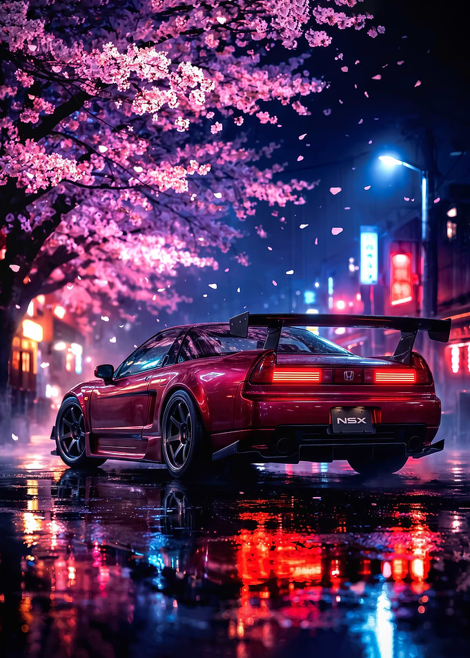 in japan Red Honda NSX Under Cherry Blossoms