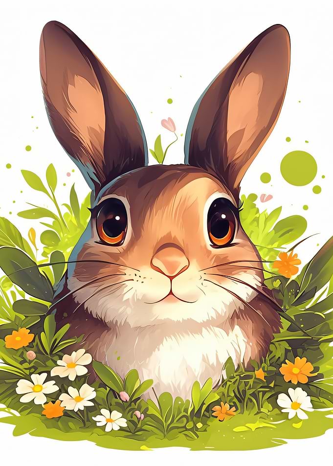 Cute Bunny in Spring Flowers