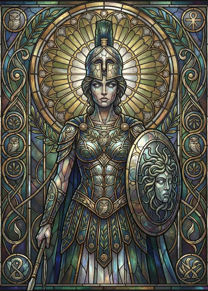 Stained Glass Athena Goddess Portrait