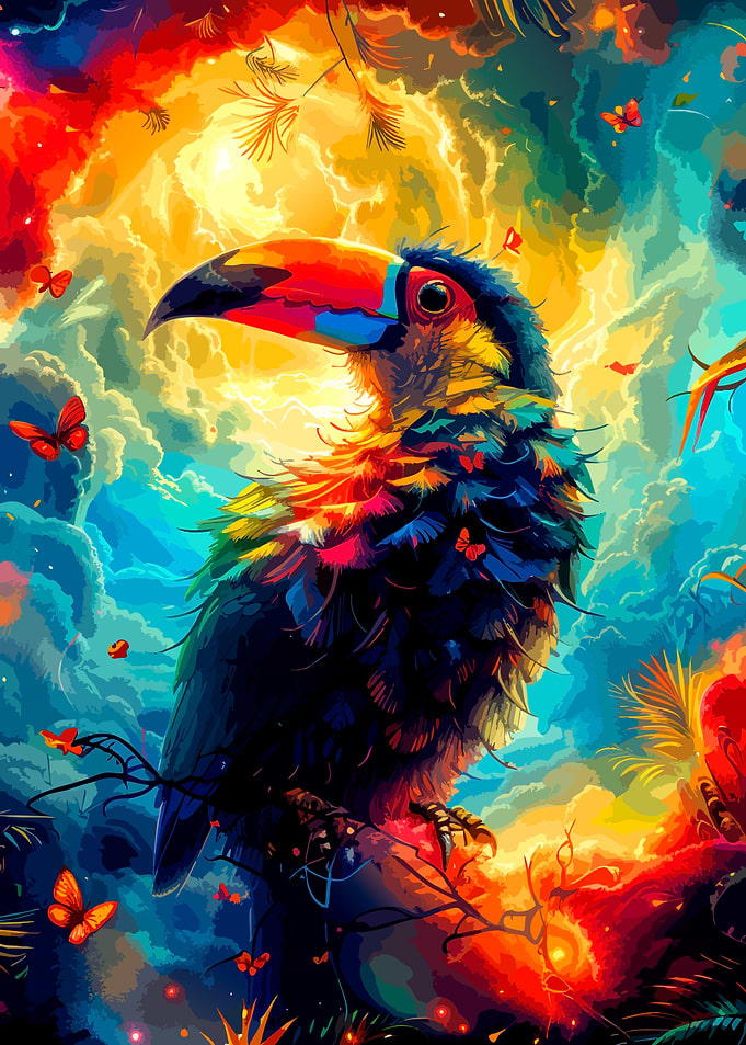 Vibrant Toucan in Psychedelic Jungle