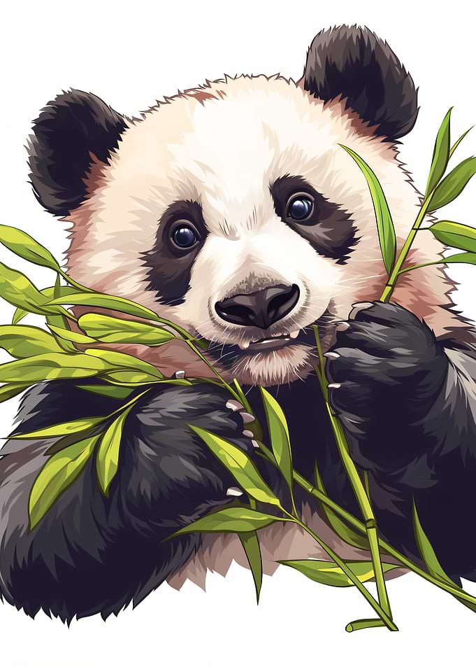 Cute Panda Eating Bamboo Illustration