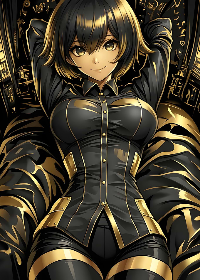 Anime Girl in Black and Gold