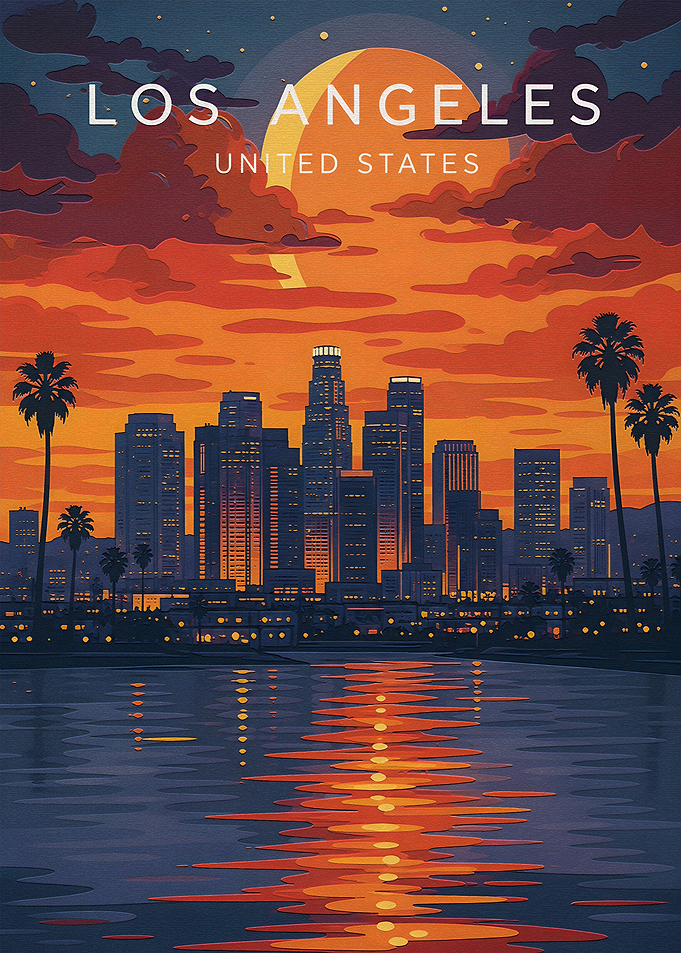 Los Angeles Sunset Travel Poster
